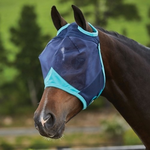 Máscara de rede fina Comfitec para cavalos, azul-marinho/turquesa