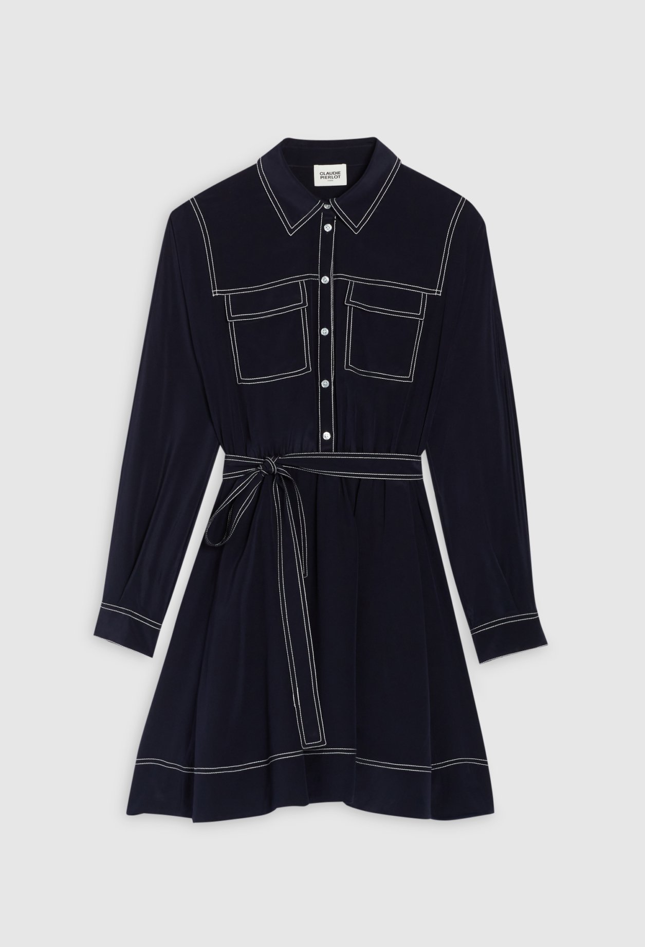 Robe courte soie manches longues bleue