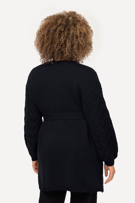 Strickjacke, Zopfmuster, Oversized, Bindegürtel