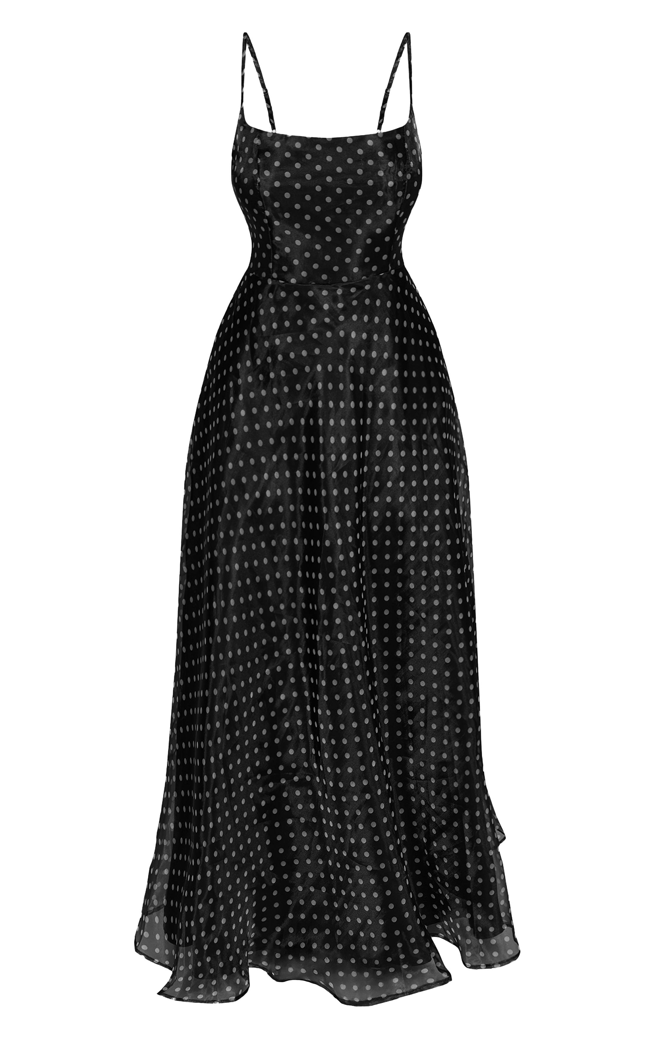 Black Polkadot Robe Longue En Organza Shape À Pois