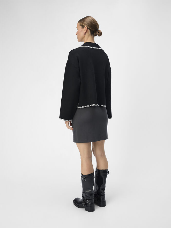 Object OBJREYNARD LS V-NECK STICH PULLOVER Black/white stitches