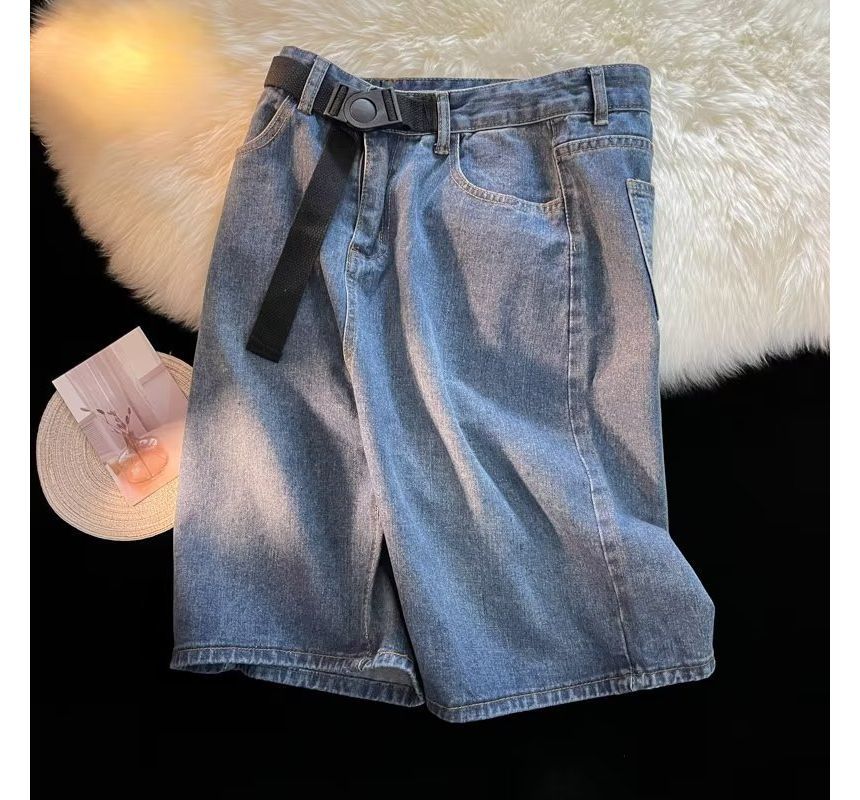 Urtishia - Hoge taille effen denim shorts