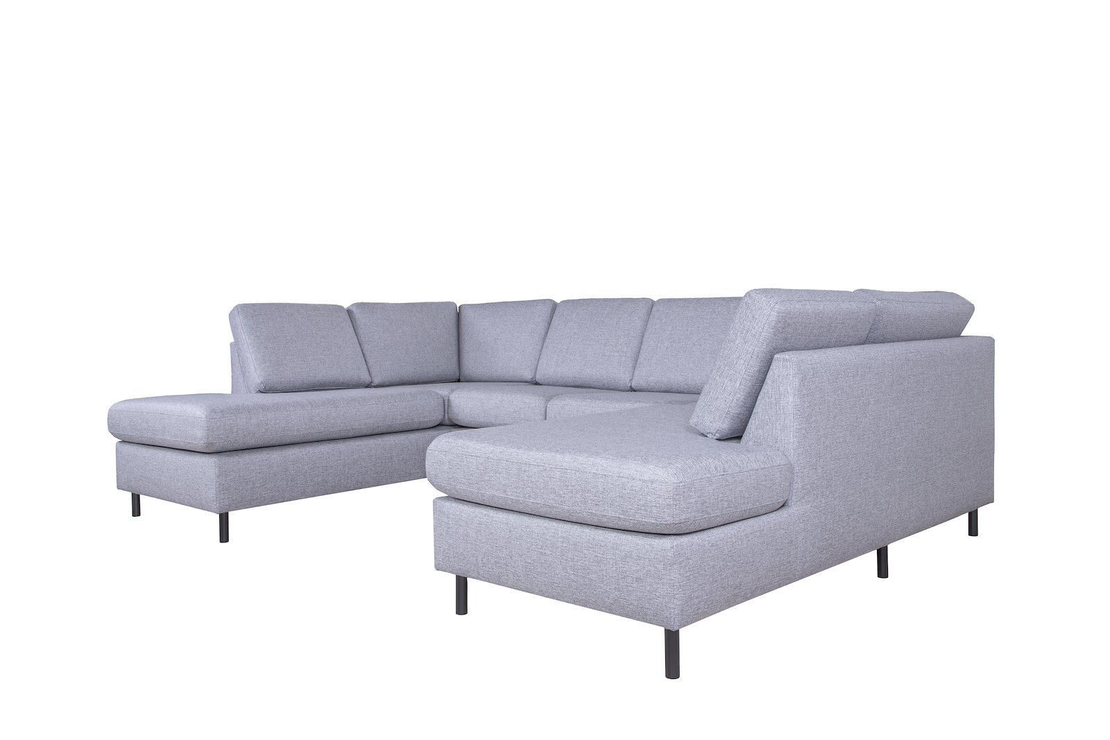 Scandinavia Oppsett 8 U-sofa 2-seter med åpen ende venstre og høyre. Tekstil Rocco 570 Light Grey med sorte ben
