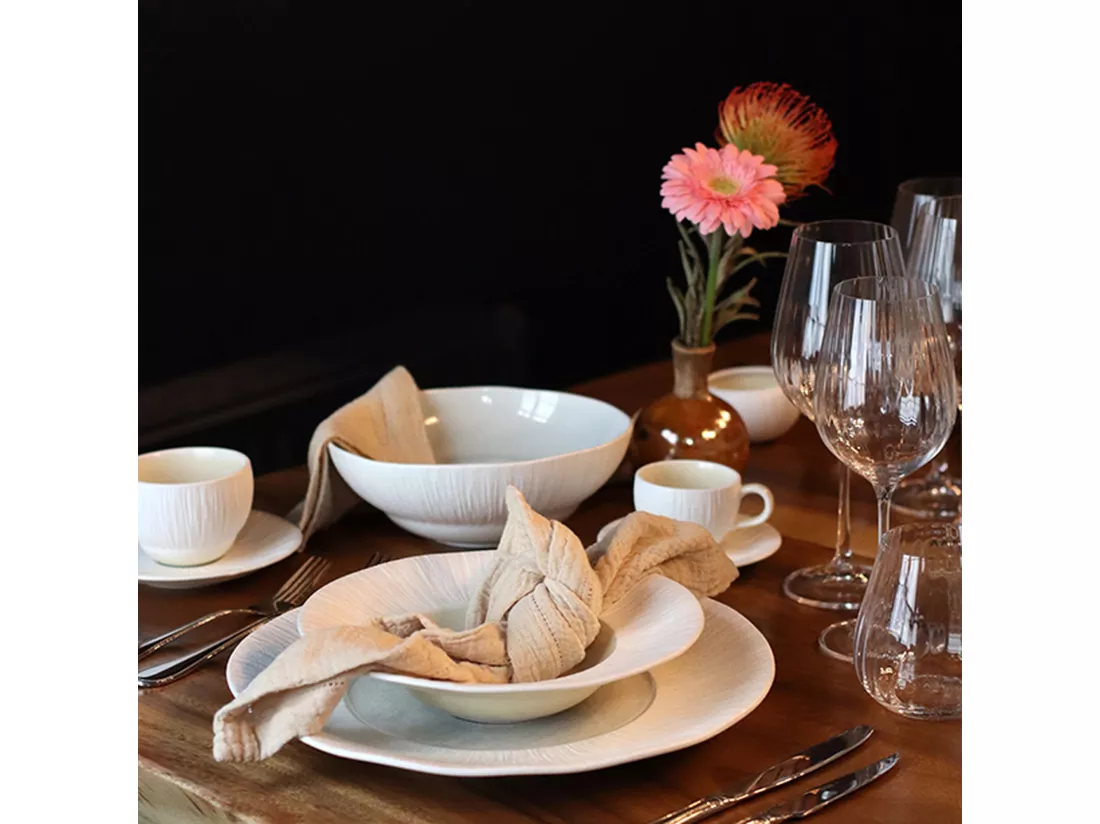 Ogo Living - Lot 4 Assiettes Gourmet Urus 23.5cm En Porcelaine Bleu Et Blanc