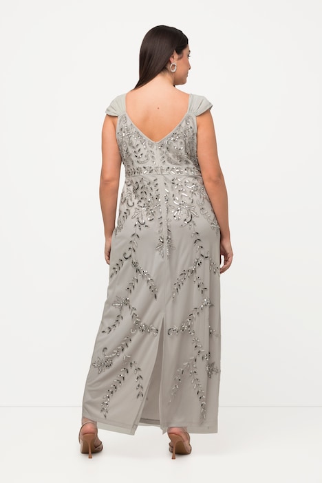 Trägerkleid, Pailletten, A-Linie, V-Ausschnitt, ärmellos