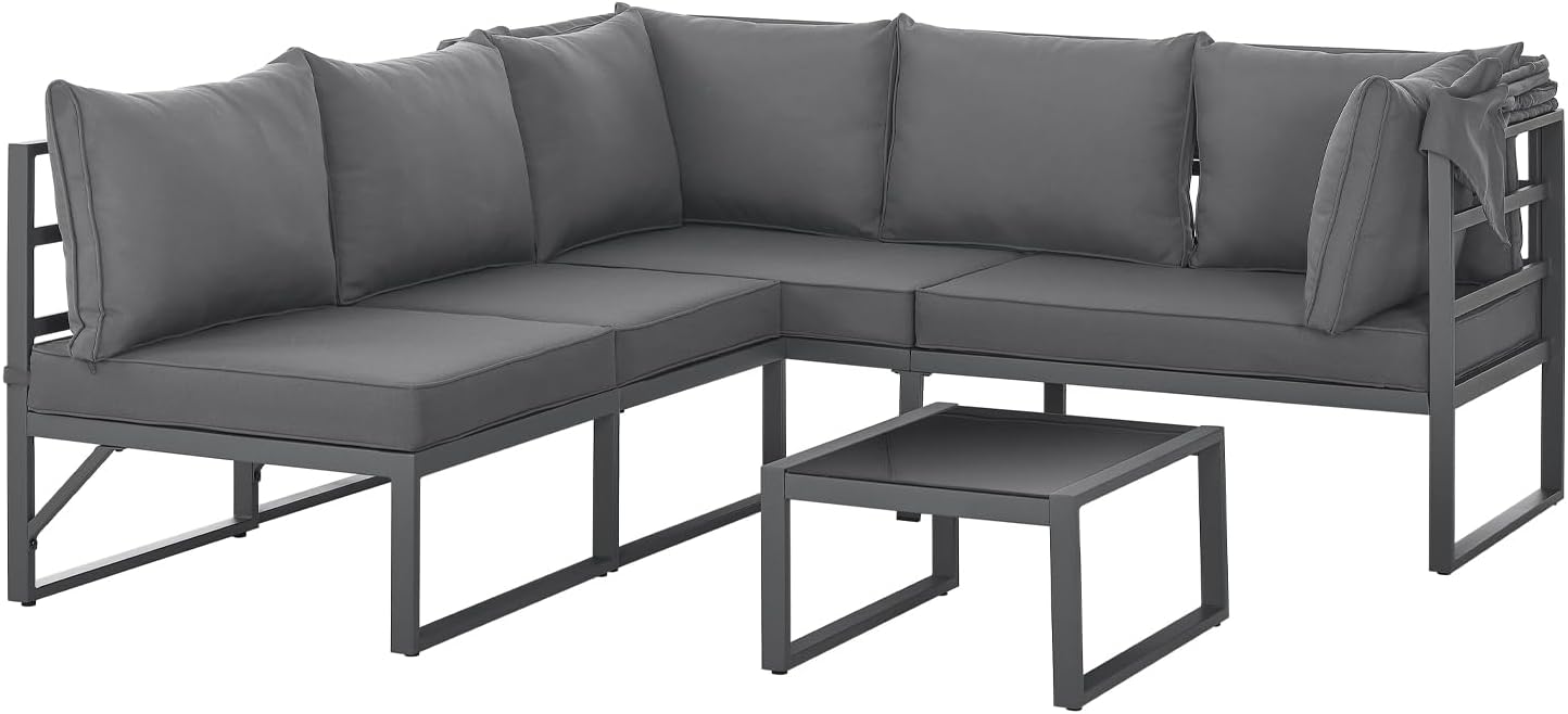 SVITA Maui Gartenmöbel-Lounge-Set mit Dach Outdoor-Sofa Strandkorb-Sonneninsel Stahl Grau