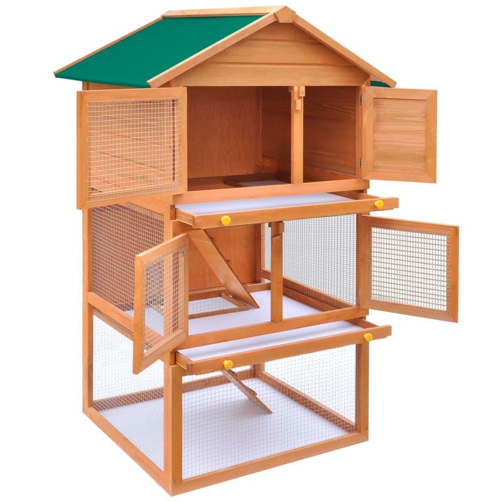 Clapier d'extérieur enclos 80 x 71 x 160 cm pour petits animaux 3 niveau x bois