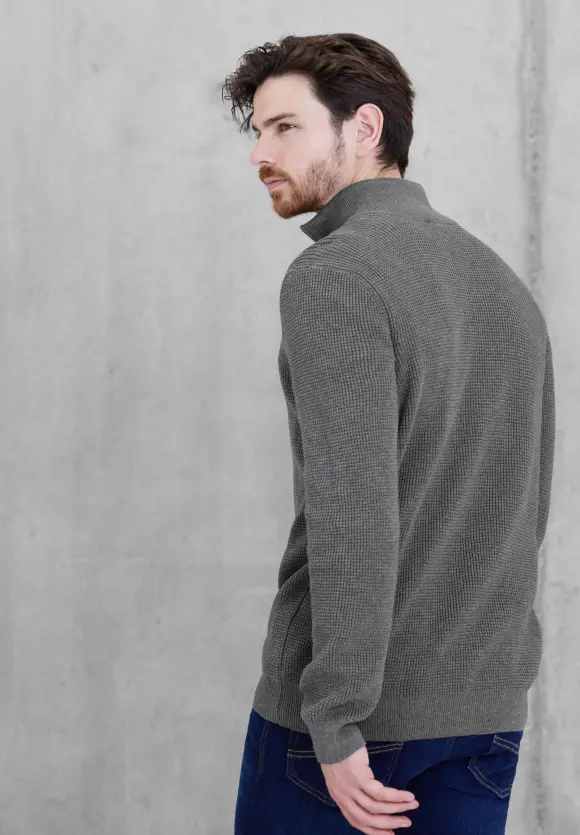 Troyerpullover mit Zipper - stone grey melange