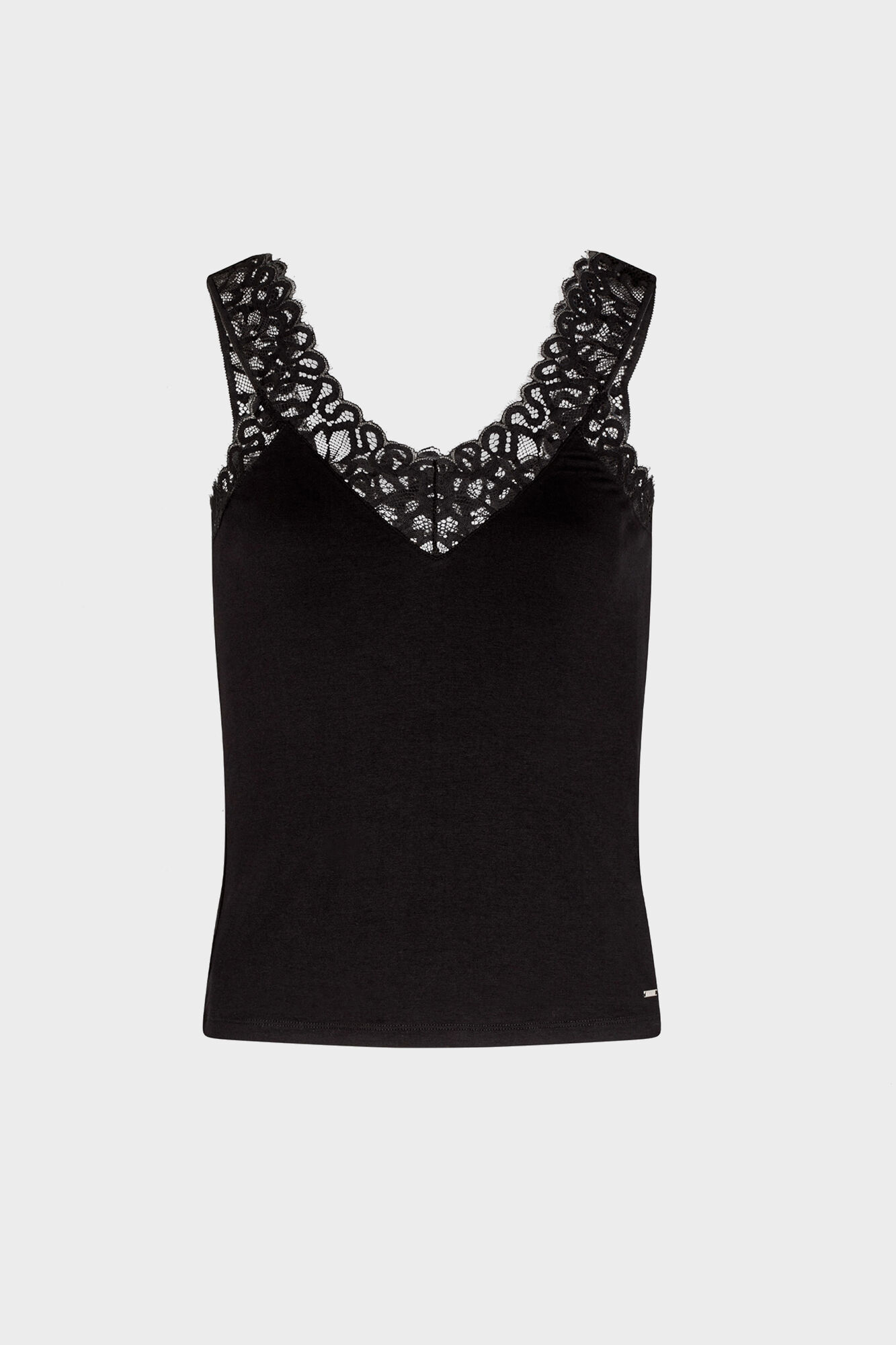 Top de alças largas com renda - Preto