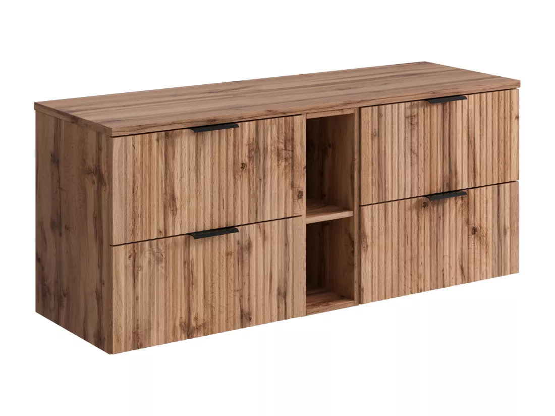 Meuble sous vasque suspendu strié avec niches - Naturel clair - L140 cm - ZEVARA