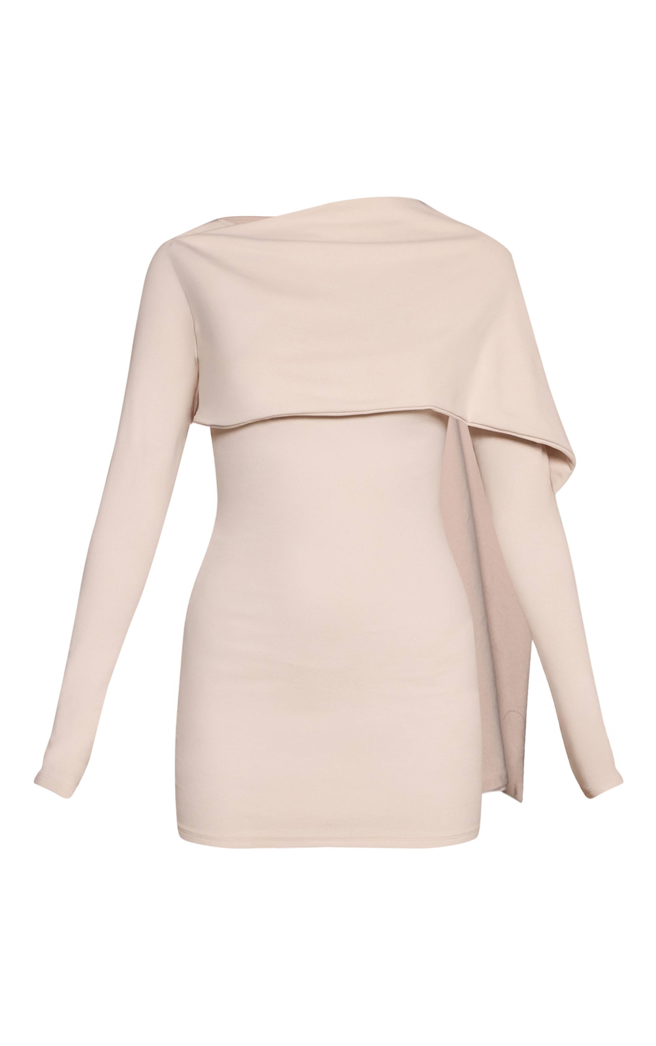 Crème Robe Moulante À Manches Longues Avec Détails En Maille Côtelée Brossée