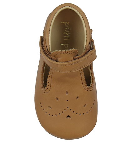 Pom Pom Ballerina Hausschuhe - T-Bar - Camel