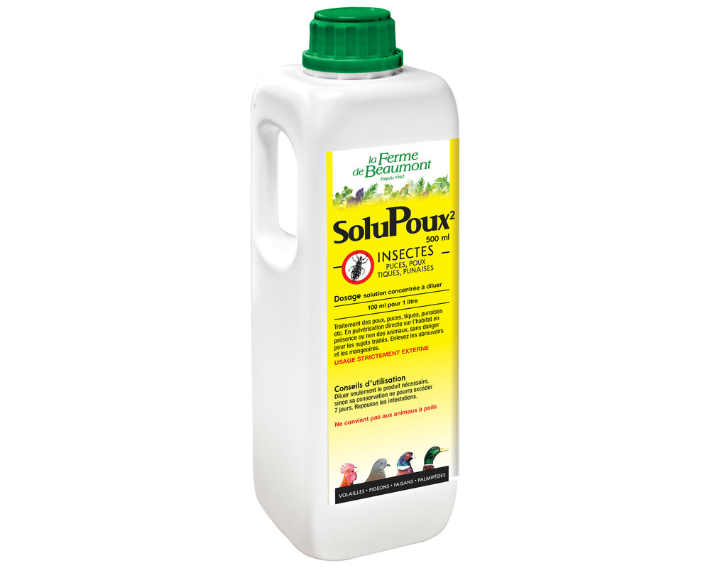 Solupoux² 500 ml • insecticide pour poulailler contre les poux • solution anti-poux et parasites pour poules