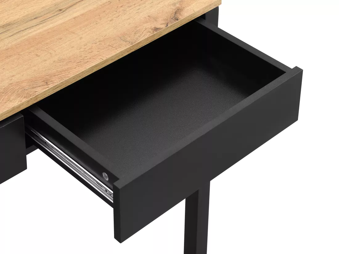 Bureau console extensible avec 2 tiroirs - Noir et naturel - LOAVIA
