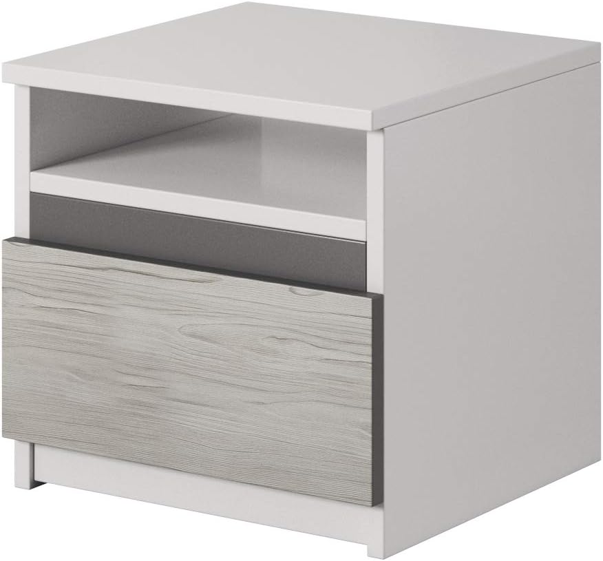 Fabryka Mebli Idźczak Schlafzimmer-Set Komplett - Helios II 180 Bettgestell - Kleiderschrank mit Spiegel, 2X Nachttisch - Innovativ, Stilvoll, Modern - Weiß/Kathult+Grau - Set ohne Matratze