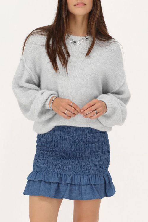 Blauwe denim rok met smock