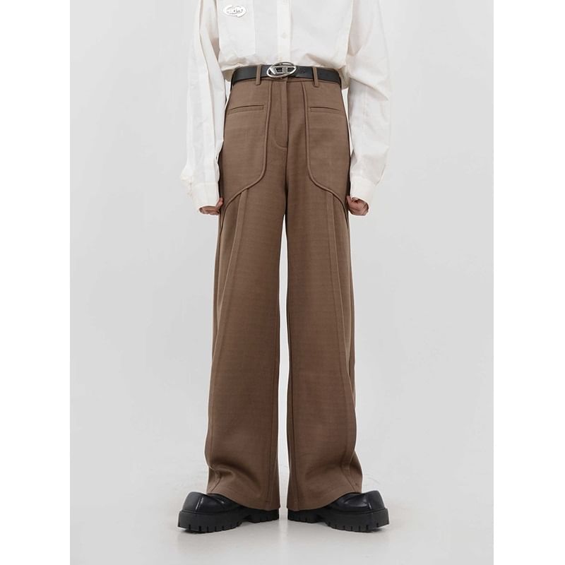 Zentrus - Hoge taille effen paneel rechte pijpen pantalon