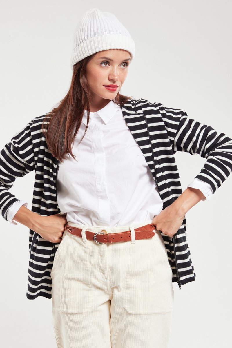 Sweat rayé à capuche - coton et laine