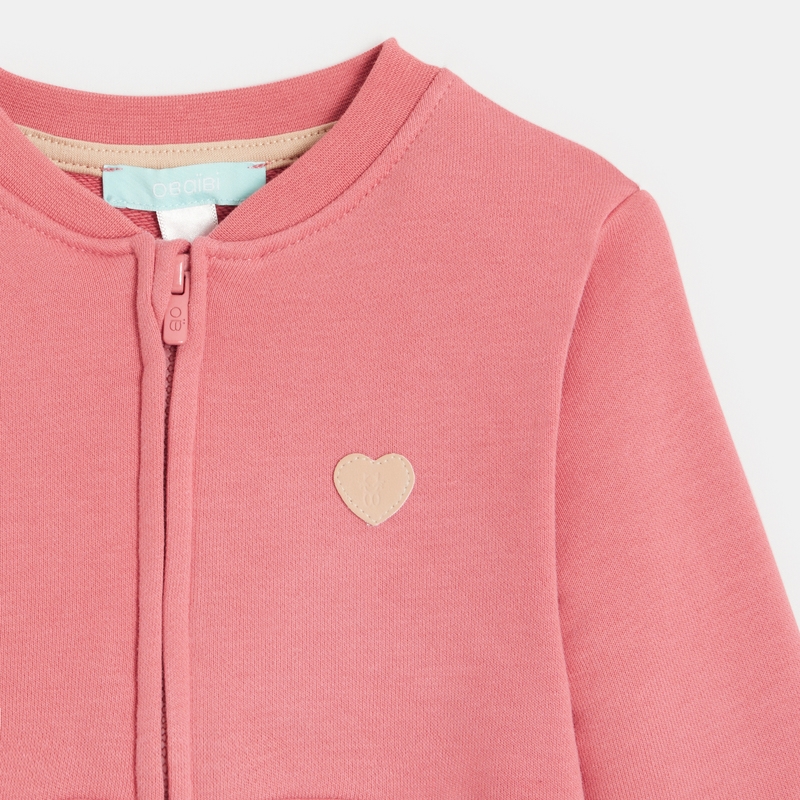 Sweat zippé molleton patch cœur rose bébé fille