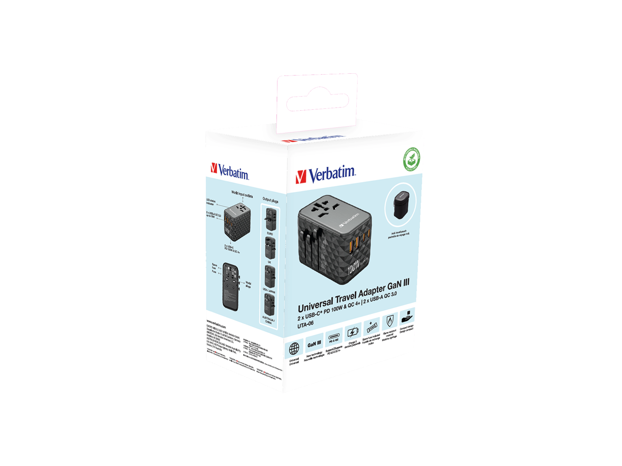 Verbatim - GaN III Universal rejseadapter UTA-06 PD100W QC 4+