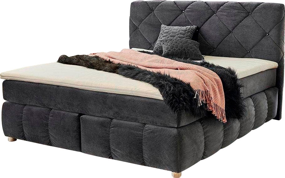 Jockenhöfer Gruppe Boxspringbett »Bella erhältlich in 140 & 180cm Breite« mit Kaltschaum-Topper und Rauchglas-Steinen