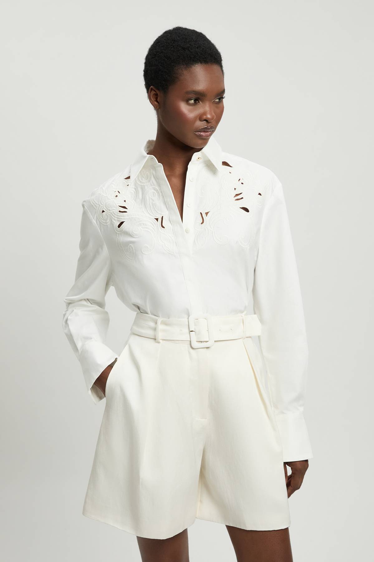 KarenMillen Chemise En Popeline De Coton À Découpes Ajourées