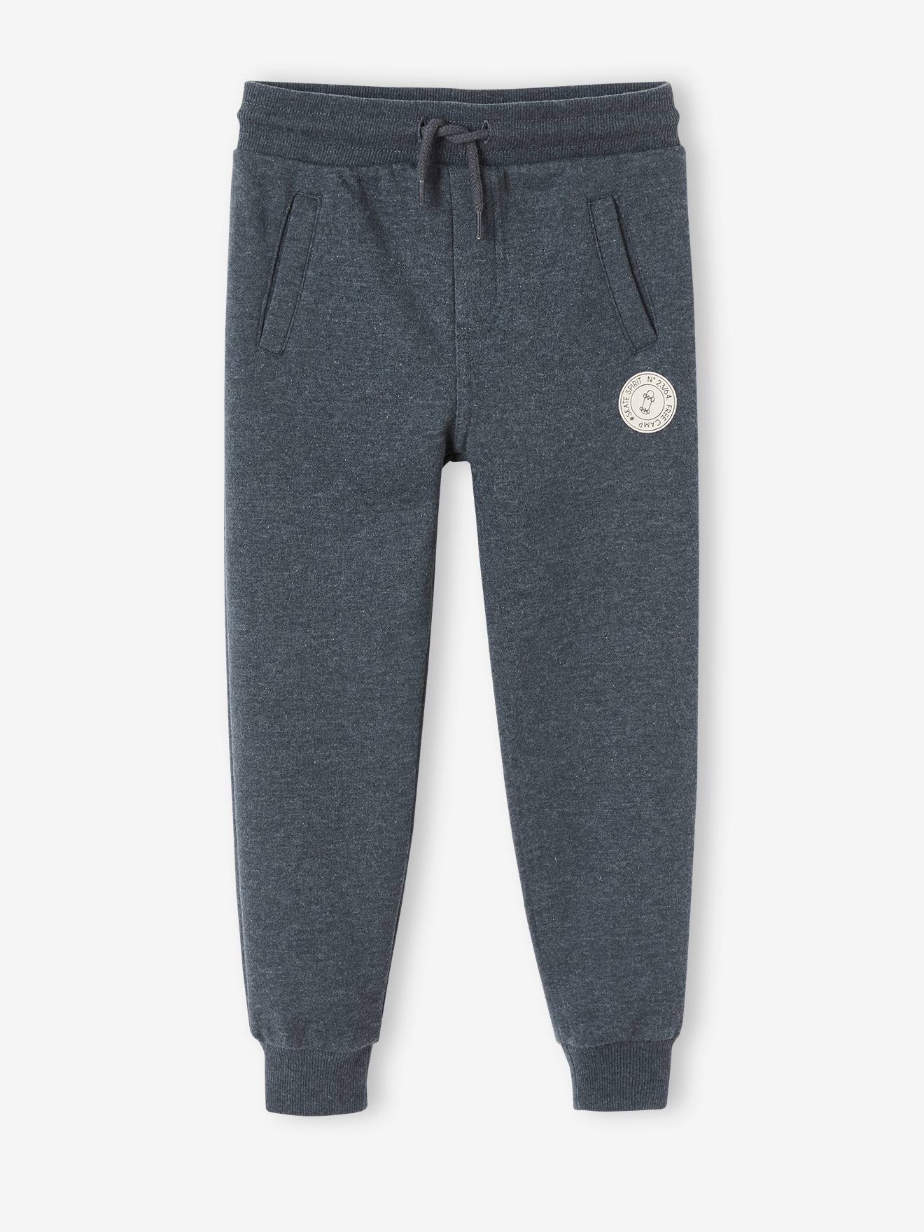 Calça de moletom estilo jogging, preta mesclada escura para menino