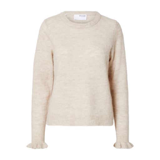 Selected Femme Lulu Frill Striktrøje, Birch, L