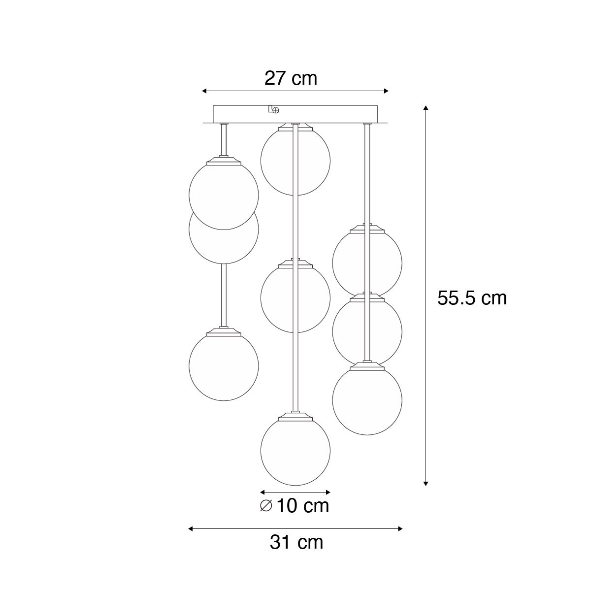 Design plafondlamp brons met brons glas 9-lichts - Athens