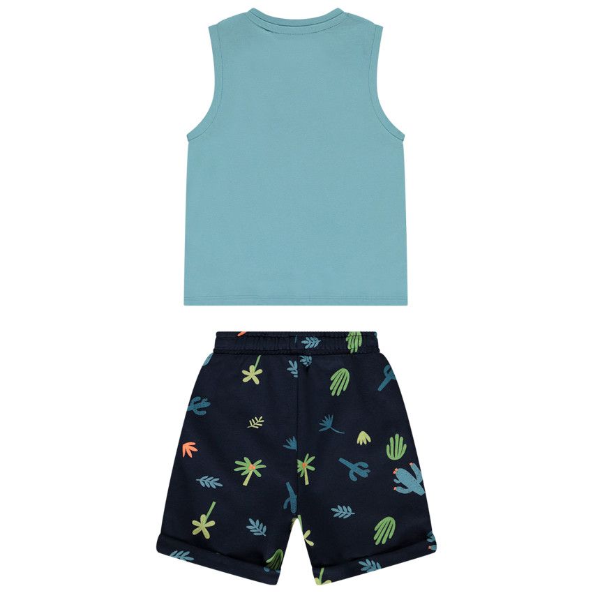 Ensemble débardeur ludique + bermuda imprimé pour bébé garçon - Bleu moyen