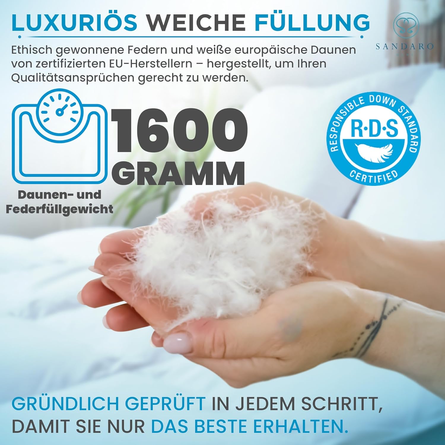 Daunendecke Winterdecke Extra Warm Daunen Decke Daunen Steppdecke Gänsedaunen 100% Natur, Öko-Tex Zertifiziert - 135x200 1600gr.