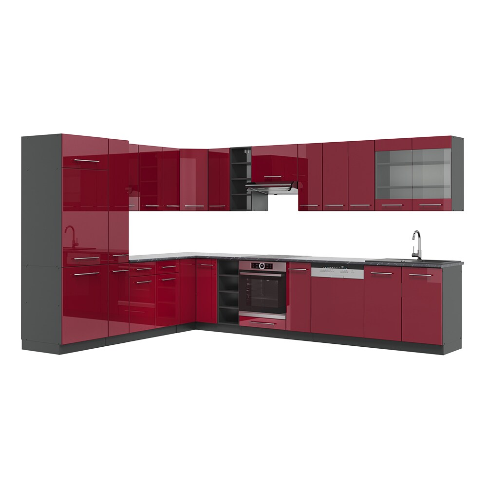 Vicco Eckküche Fame-LINE Küchenzeile Küche 257x347 cm Bordeaux Hochglanz