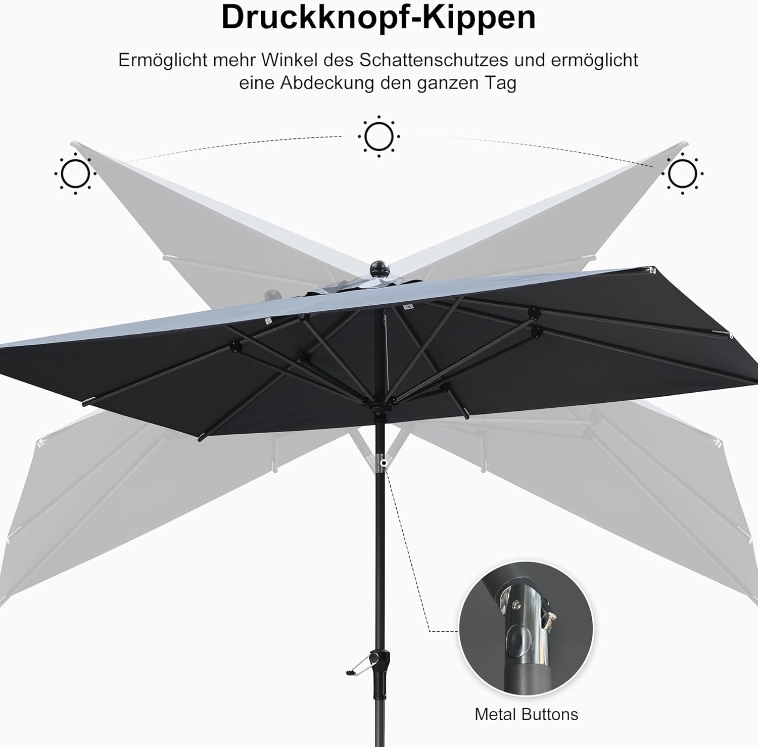 PURPLE LEAF Alu Sonnenschirm mit Schirmständer 270 x 180 cm Balkonschirm Rechteckig Gartenschirm Marktschirm Sonnenschutz für Schwimmbäder, Terrasse, Grau