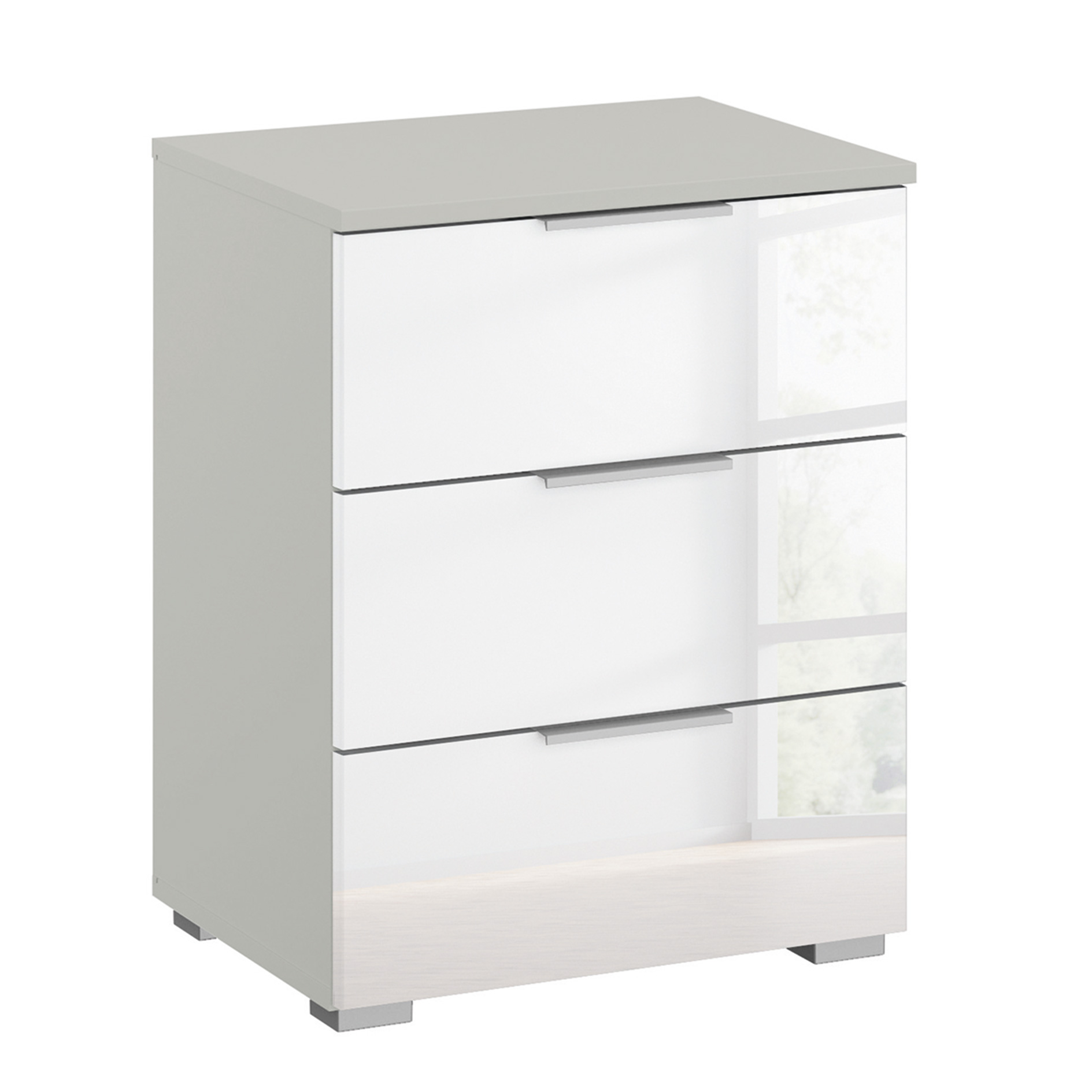2er-Set-Nachttisch - seidengrau-weiß Hochglanz - 3 Schubkästen - 47 cm