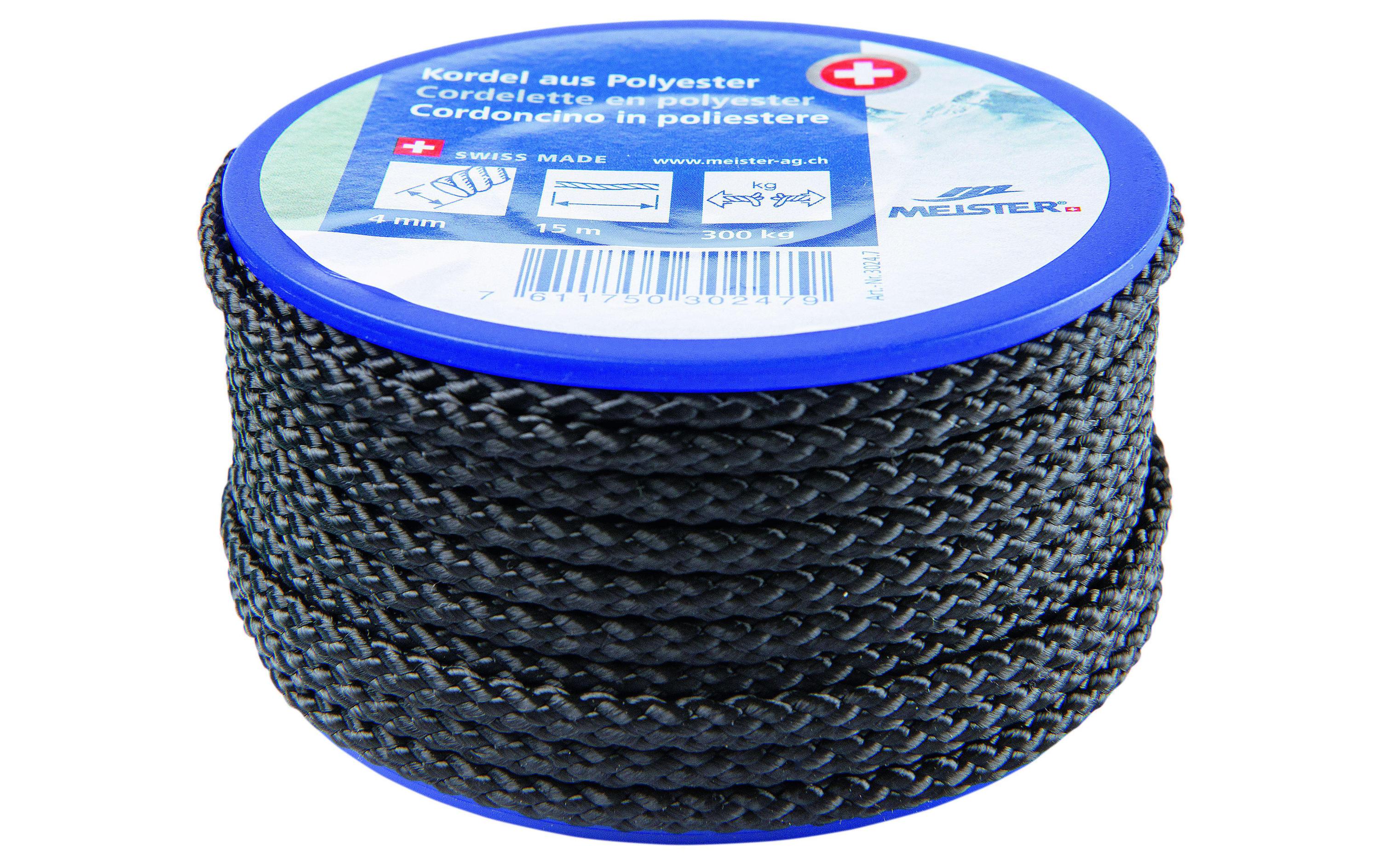 Kordel Ø 4 mm, 15 m, 300 kg, SchwarzKordel aus Polyester 16-fach geflochten