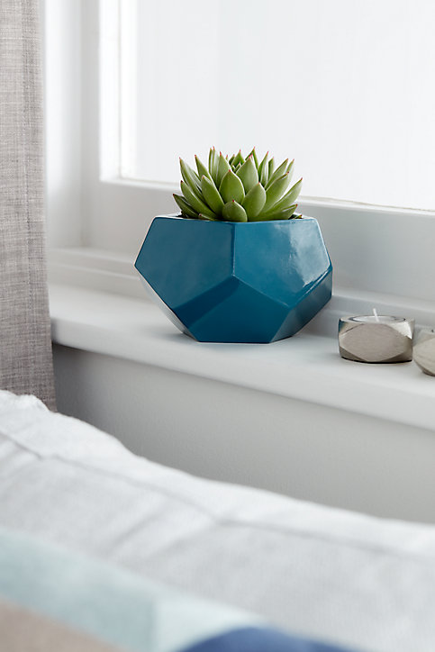 Pot rond émaillé motifs géométriques bleu ø9 cm