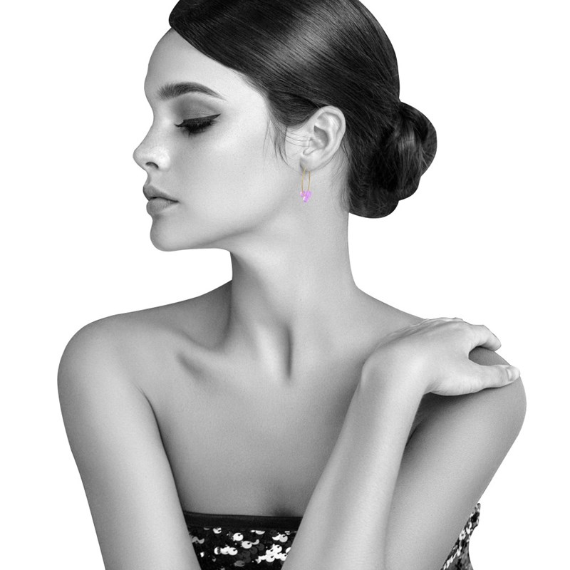 Boucles d'Oreilles Créoles Laiton Fermée et Bouquet de Perles de Verre
