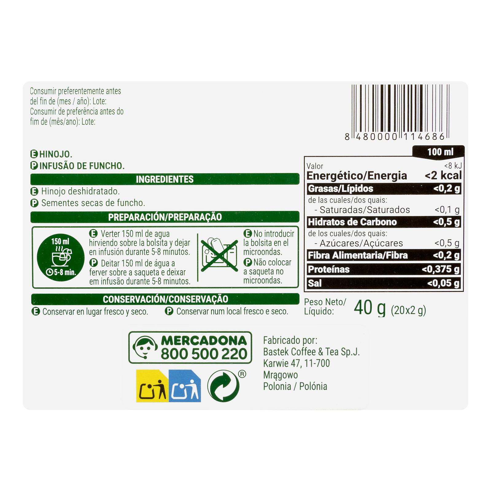 Infusion de fenouil Hacendado
