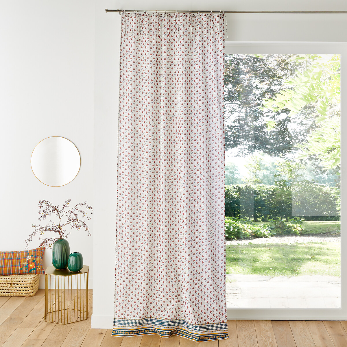 JAMINI x LA REDOUTE INTERIEURS<br>Cortina de vidro com laços, algodão, estampa floral miúda