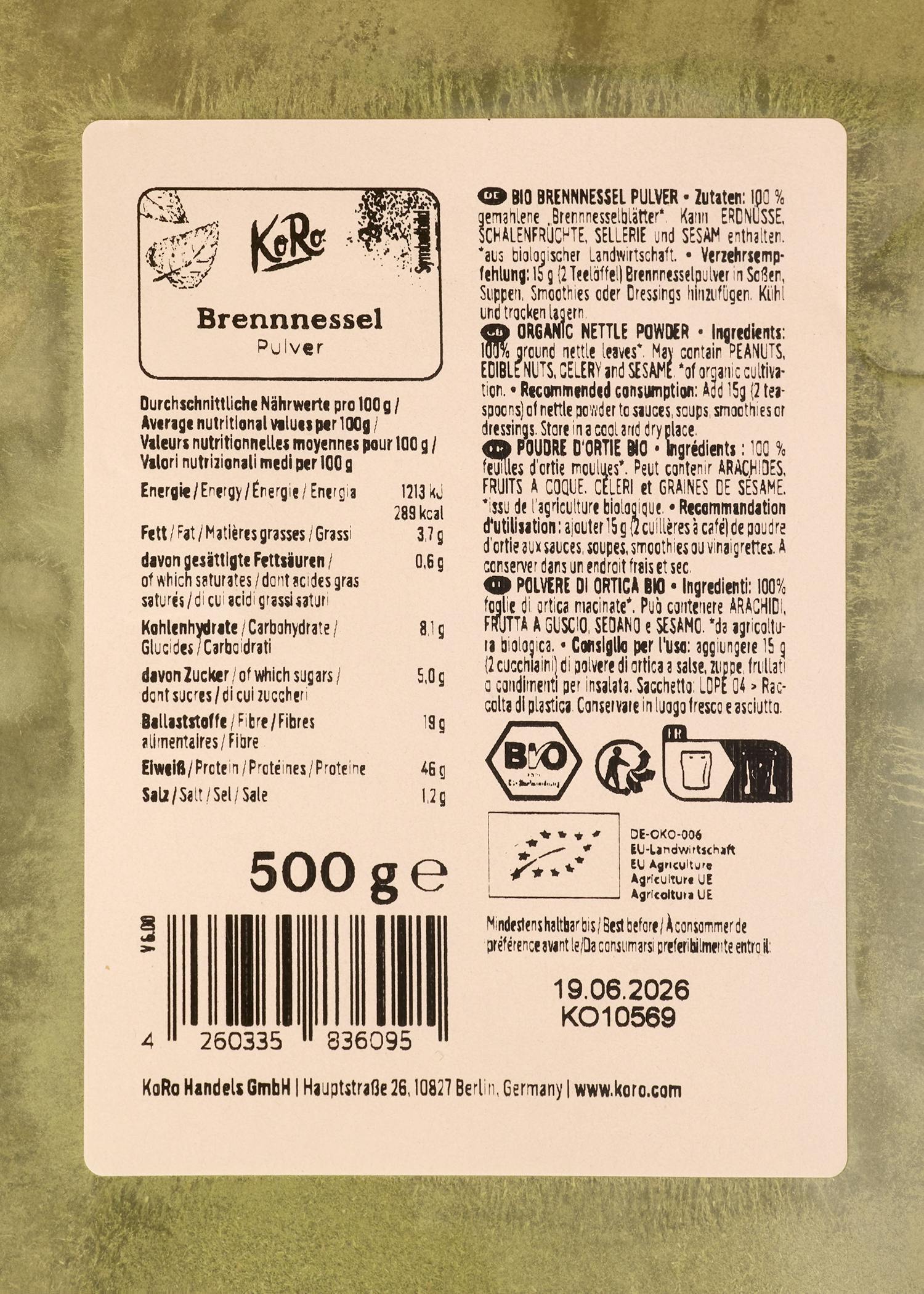 Bio Brennnessel Pulver 500 g
