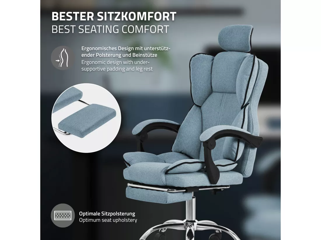 ML-Design Chaise de Bureau Ergonomique, Bleu, Réglable en Hauteur avec Dossier Haut