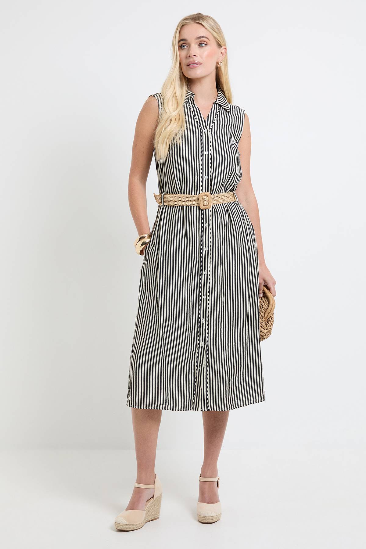 Wallis Robe Chemise Cintrée À Rayures D'été Petite