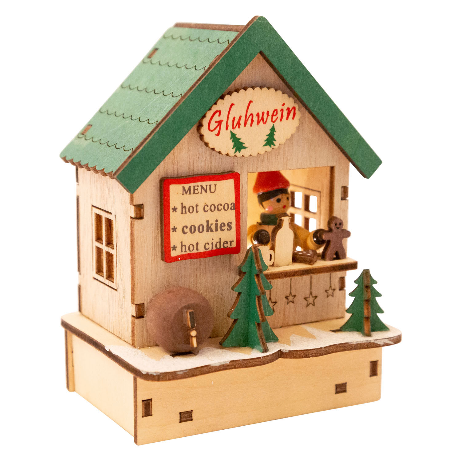 Small Foot - Houten Decoratie Kerstmarkt met Lampjes, Set van 3