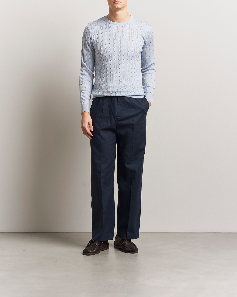 Stenströms Merino Cable Crew Neck Light Blue