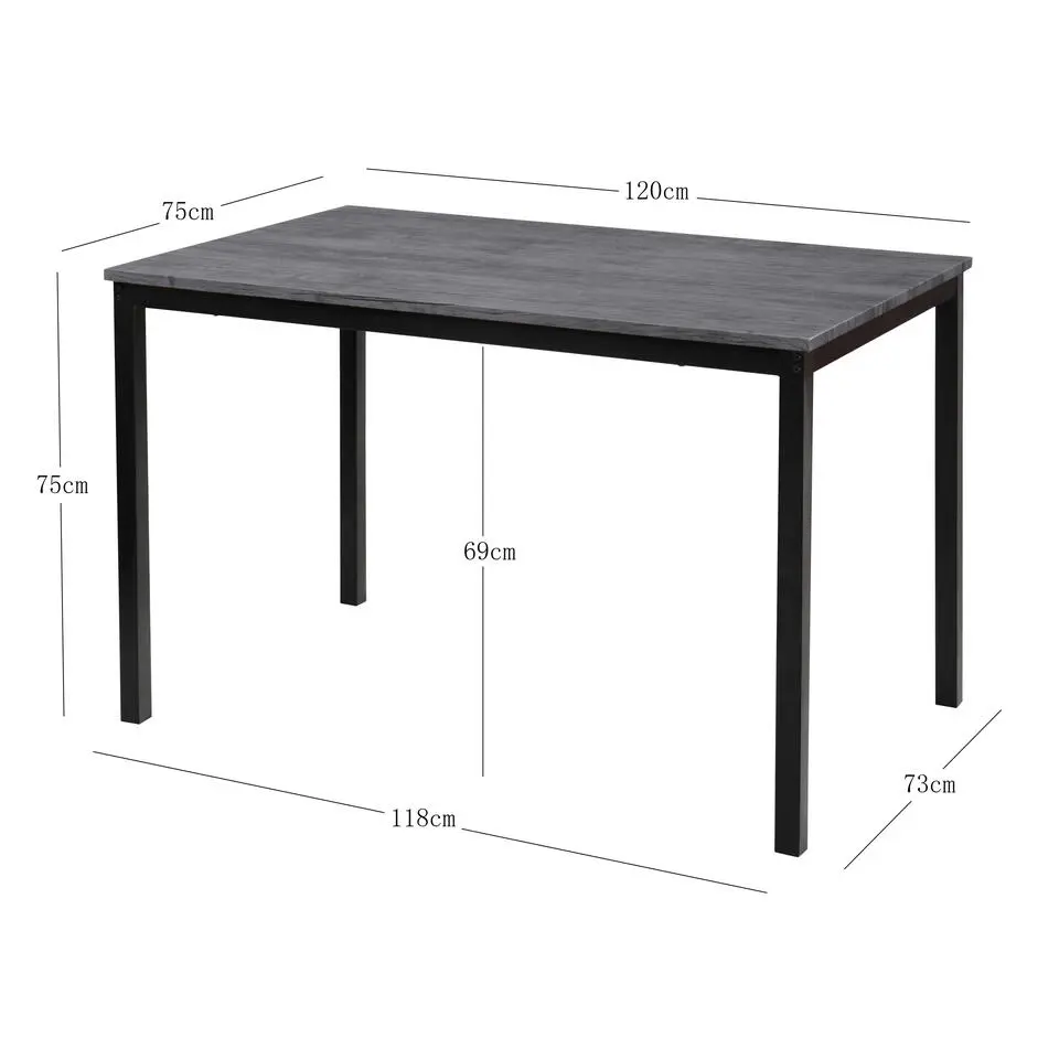 Eettafel voor 4 personen van metaal en grijs hout L120