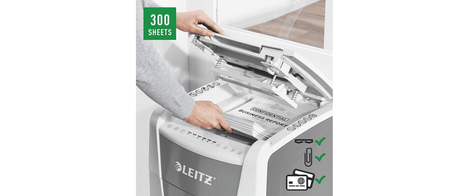 Aktenvernichter IQ Autofeed Office, P-4, 300 Blatt<br>Automatischer Dokumentenvernichter (auto) mit Partikelschnitt für sichere Vernichtung vertraulicher Unterlagen