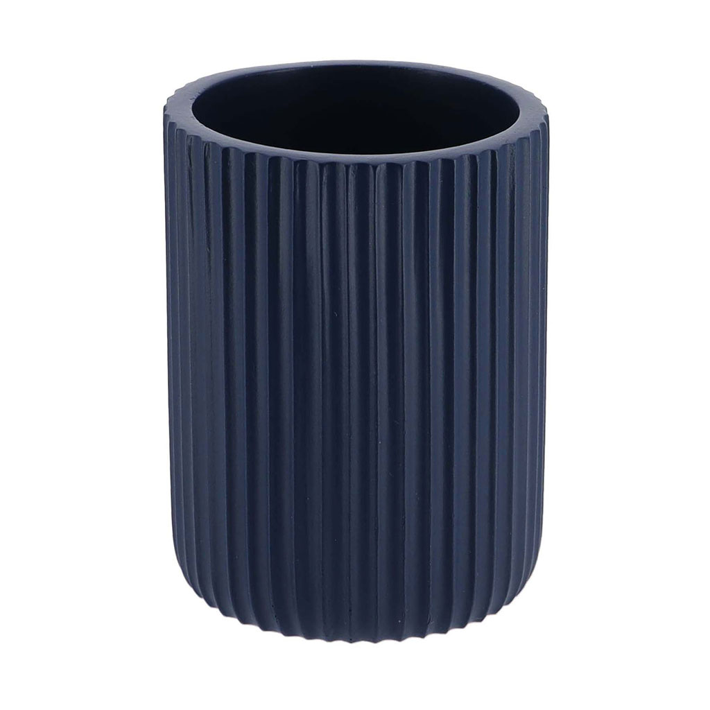 Gobelet salle de bain polyrésine strié bleu marine D 7x9.5cm