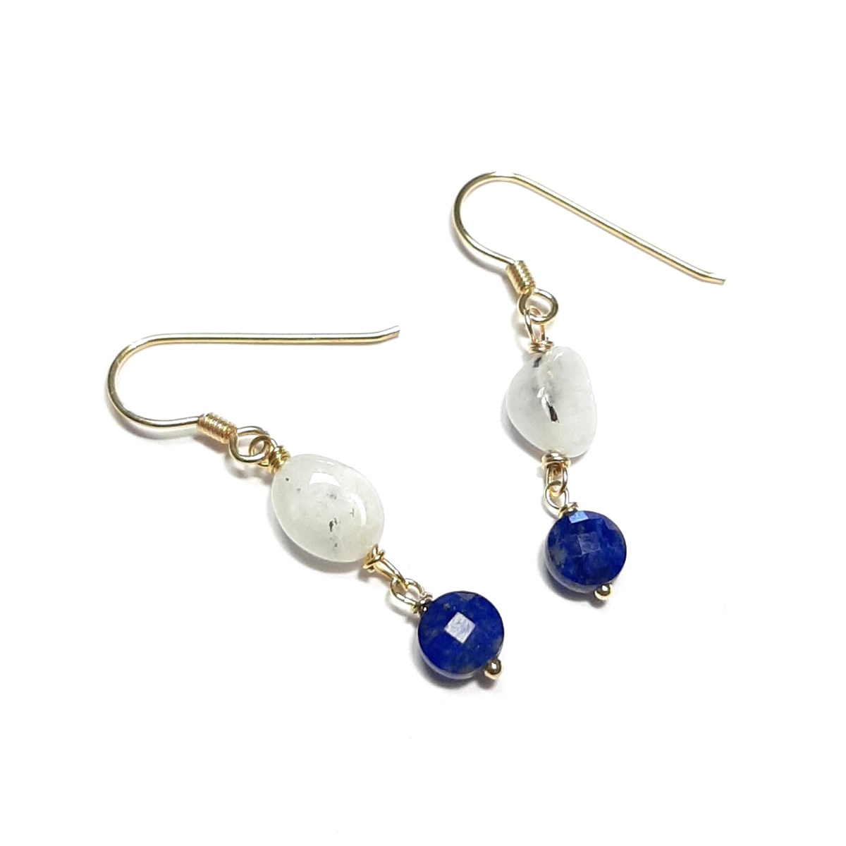 Boucles d'oreilles Pierre de Lune et Lapis-Lazuli Argent 925 Doré