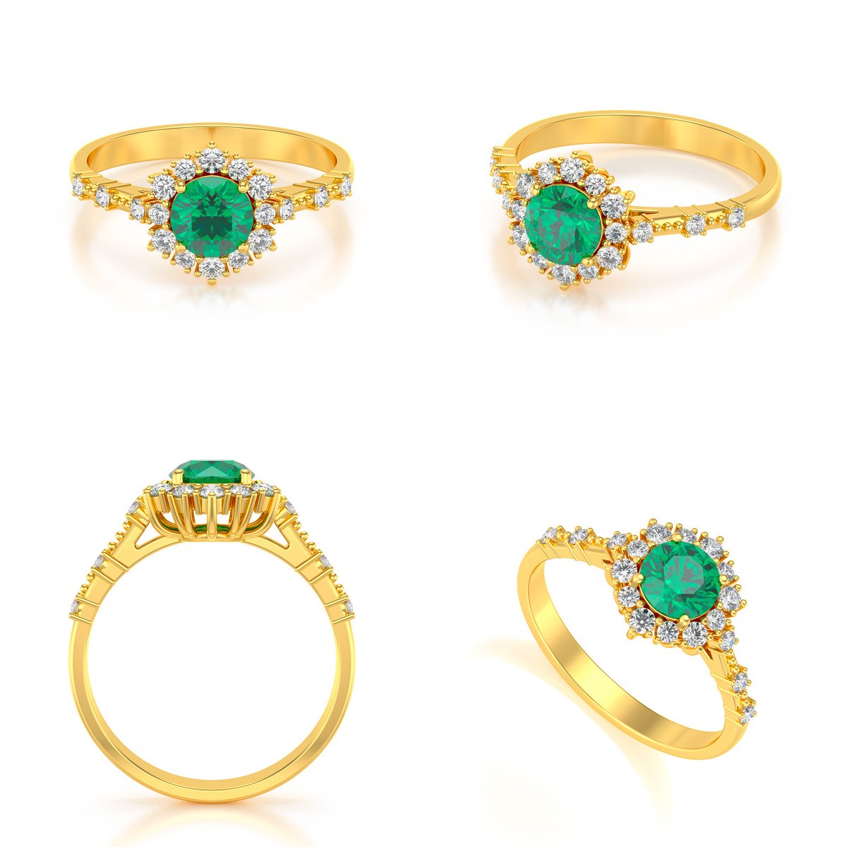 Bague ADEN Or 585 Jaune Emeraude et diamants 3.25grs