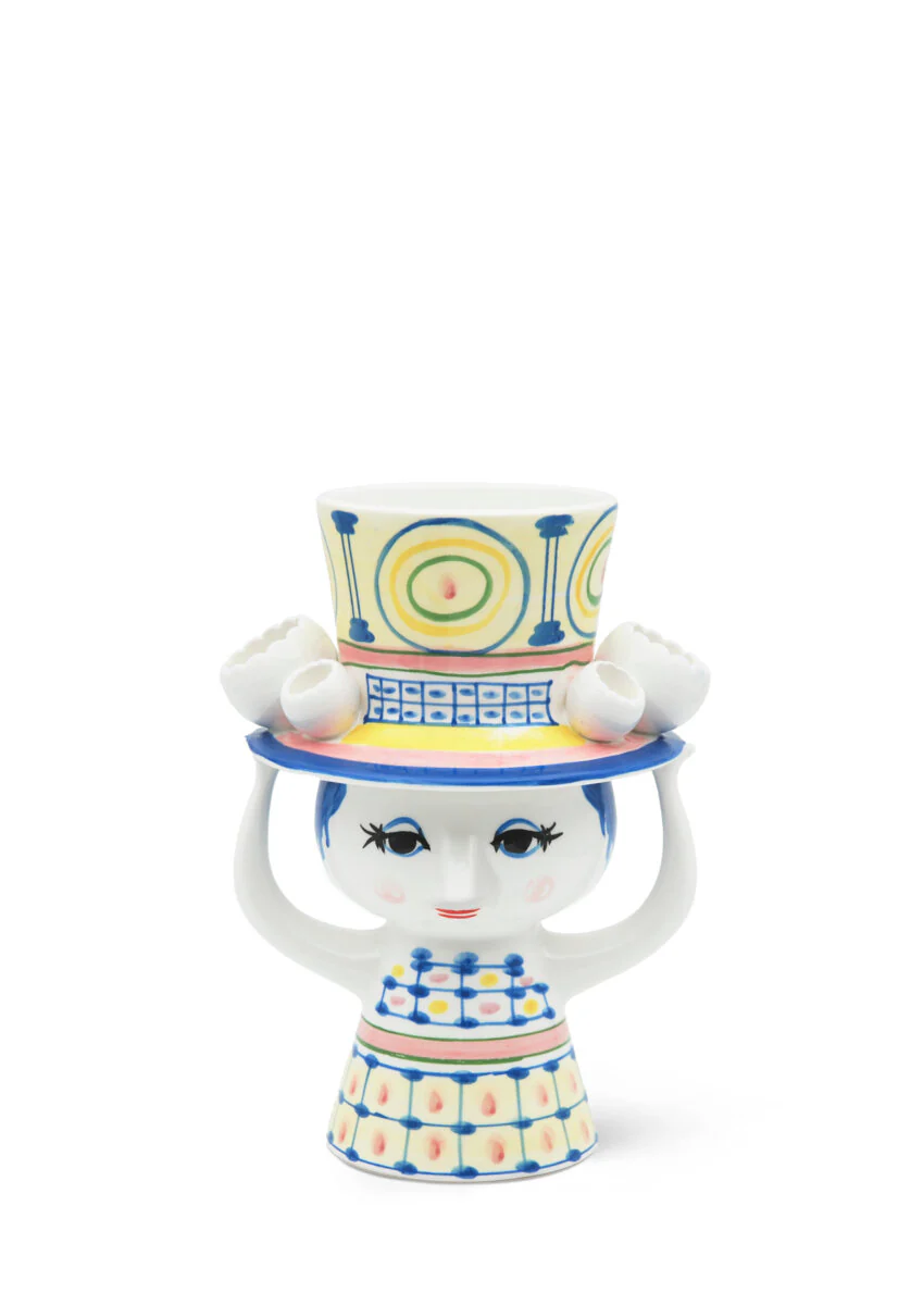 Bjørn Wiinblad  Lady with hat vase, blå - H20,5 cm.